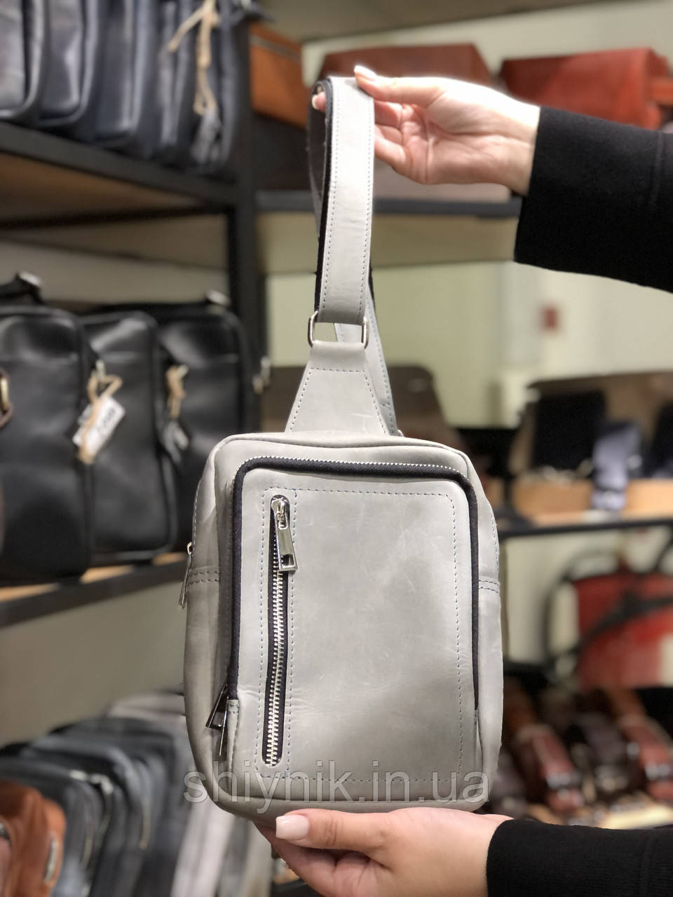 Чоловіча шкіряна сумка JASON сіра, фото 1