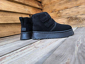 Угги ботиночки ЧЕРНЫЕ BLACK с лейбл UGG на липучках и высокой подошве, фото 4