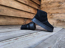 Угги ботиночки ЧЕРНЫЕ BLACK с лейбл UGG на липучках и высокой подошве, фото 5