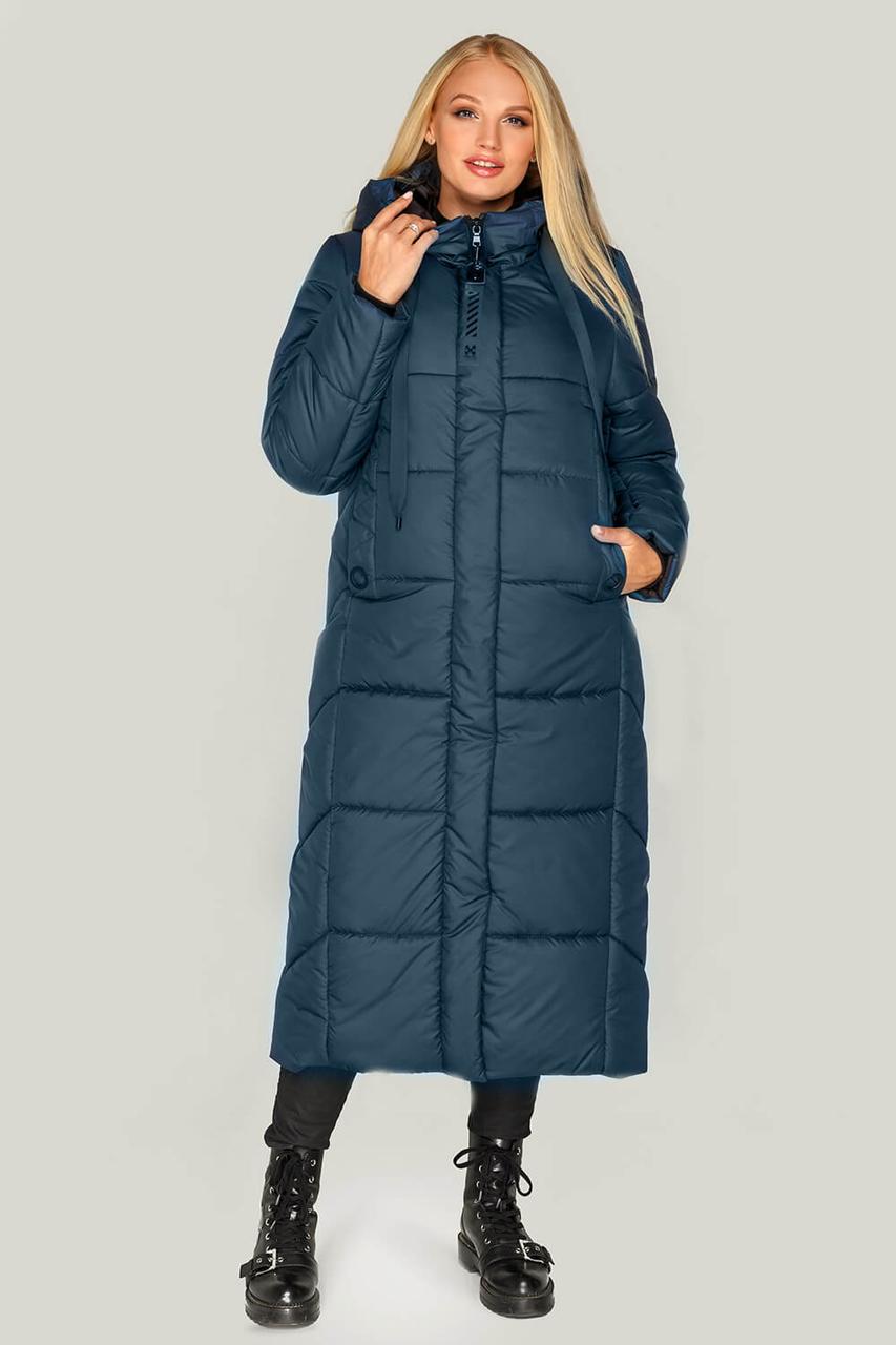 Стильне утеплене жіноче зимове пальто з капюшоном, жіночий пуховик для пишних форм, фото 1