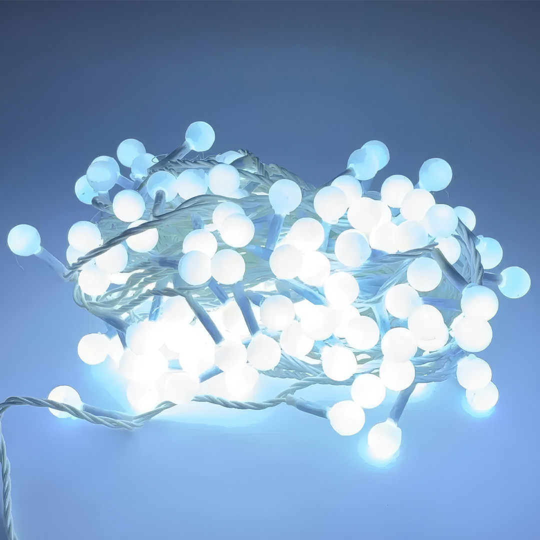 Новорічна LED гірлянда-нитка з білим проводом і холодним білим світінням String-Lights 200W-6-1 12 метрів, фото 1