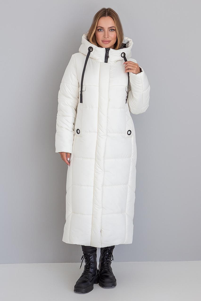 Молочне світле якісне жіноче зимове пальто з капюшоном, жіночий стильний пуховик, фото 1