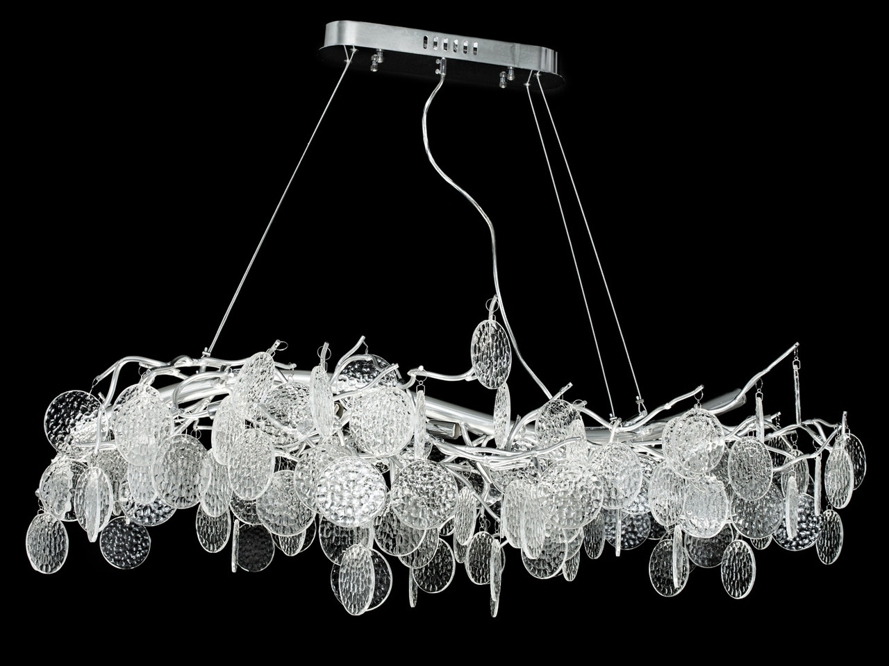 Сучасна люстра-підвіс зі скляними кругами, колір хром, на 12 ламп 625-1200X600HR-LS