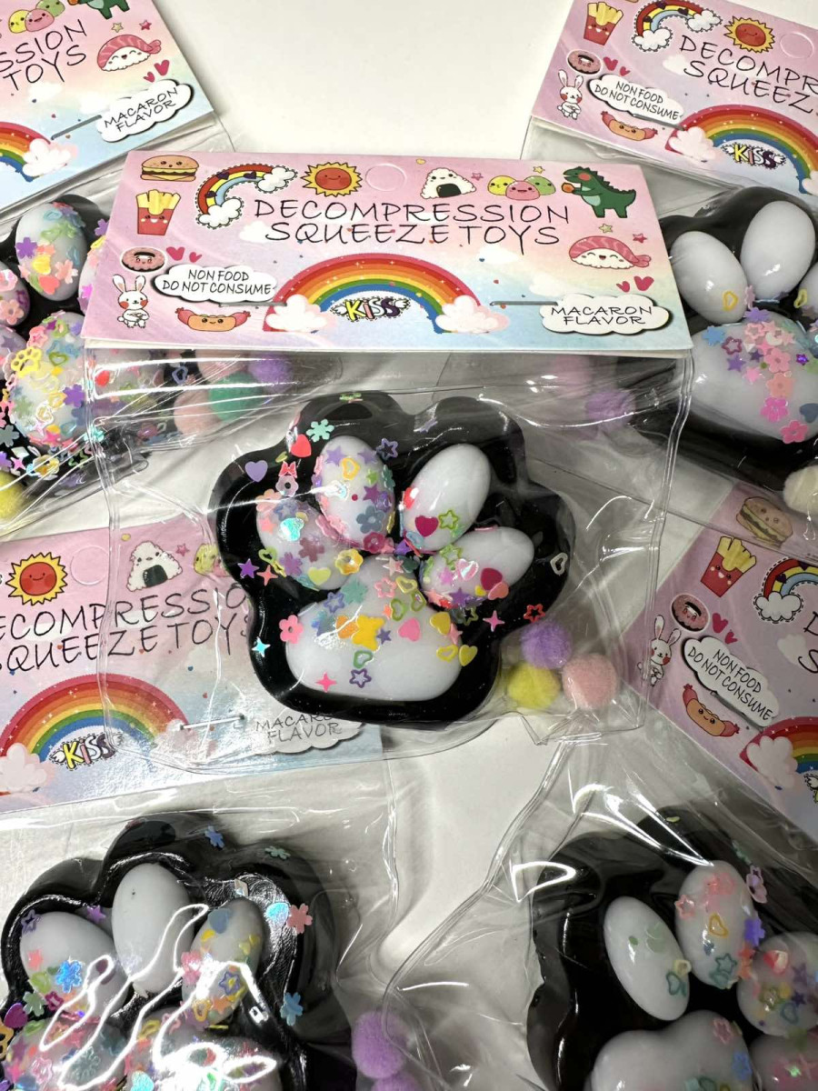 Котяча Сквіш Тапа Лапка Антистрес Іграшка М'яка лапка-антистрес Чорно Біла, фото 1