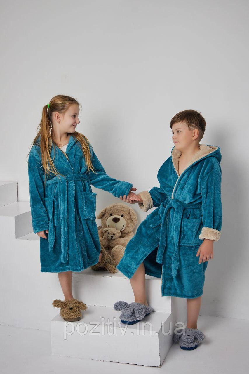 Халат махровий дитячий і підлітковий з капюшоном від 4 до 12 років, фото 1
