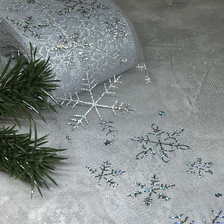 Фатин "Сніжинка", ширина 6 см, сірий-срібло, метр, Сірий, фото 1