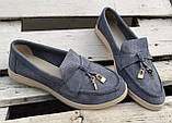 Жіночі лофери Loro piana, замшеві туфлі лоро піана мокасини сіра замша перфорація 40 розмір, фото 7