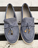 Жіночі лофери Loro piana, замшеві туфлі лоро піана мокасини сіра замша перфорація 40 розмір, фото 8
