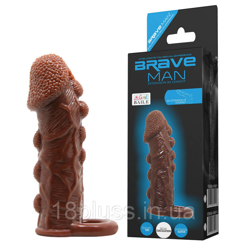 Насадка на член Brave Men Penis Sleeve, 14 см, фото 1