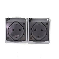 Розетка подвійна накладна із заземленням із кришками, біла, 16 А "Safi Lux"