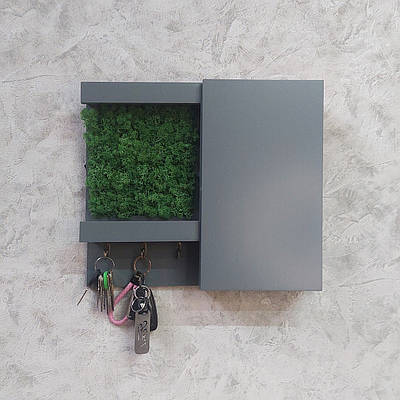 Настінна ключниця з додатковою шафкою. Колір Графіт. 30х35 см.