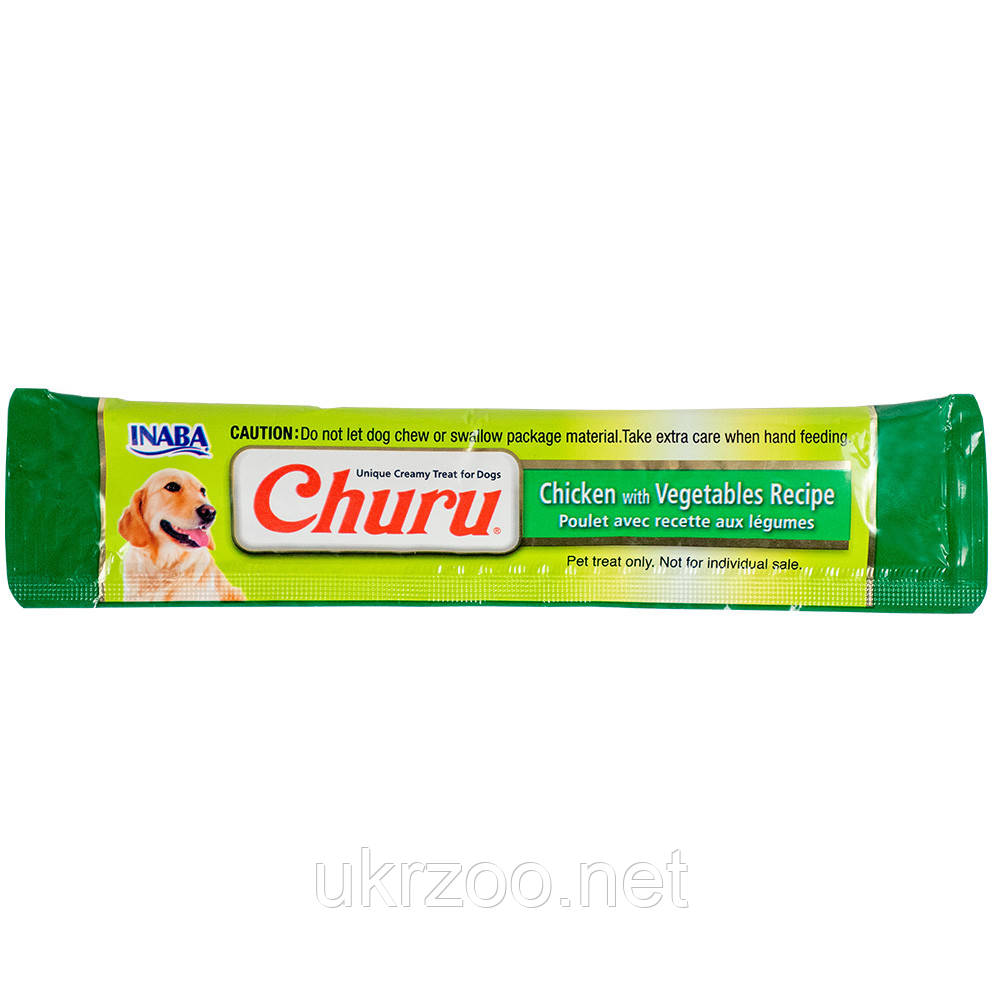 Ласощі INABA "Churu" для собак, вершковий мус в стіках, курка з овочами 1 стік/ 14 гр
