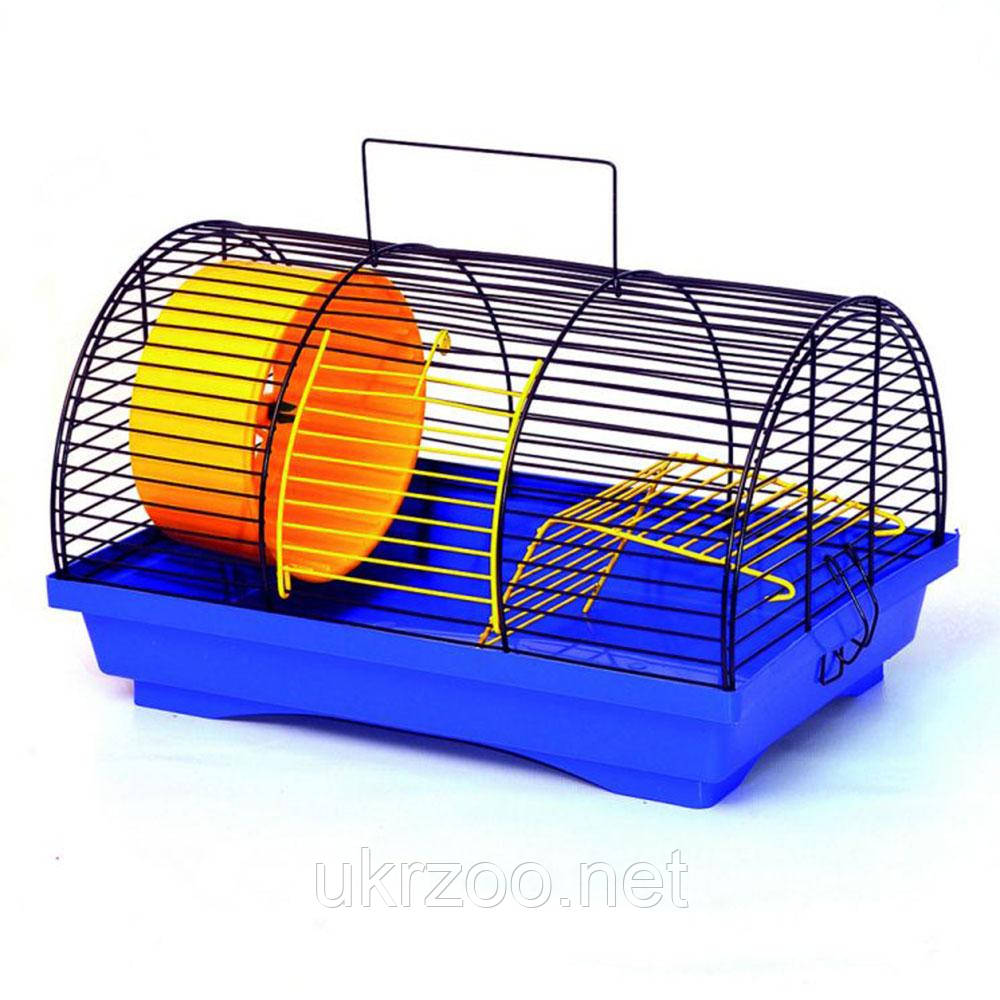 Клітка для хом'яків, малих гризунів "Бунгало-1" з колесом і півповерховим, 33×23×20 см, фарба, фото 1