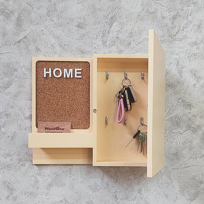 Настінна ключниця з додатковою шафкою з гачками. 30х35 см.