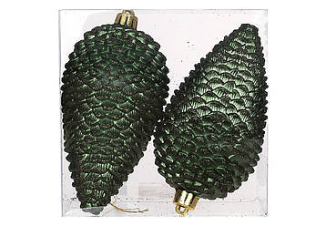 Набір ялинкових прикрас Шишки 12 см, колір — зеленої хвої, 2 шт. — матовий із глітером
