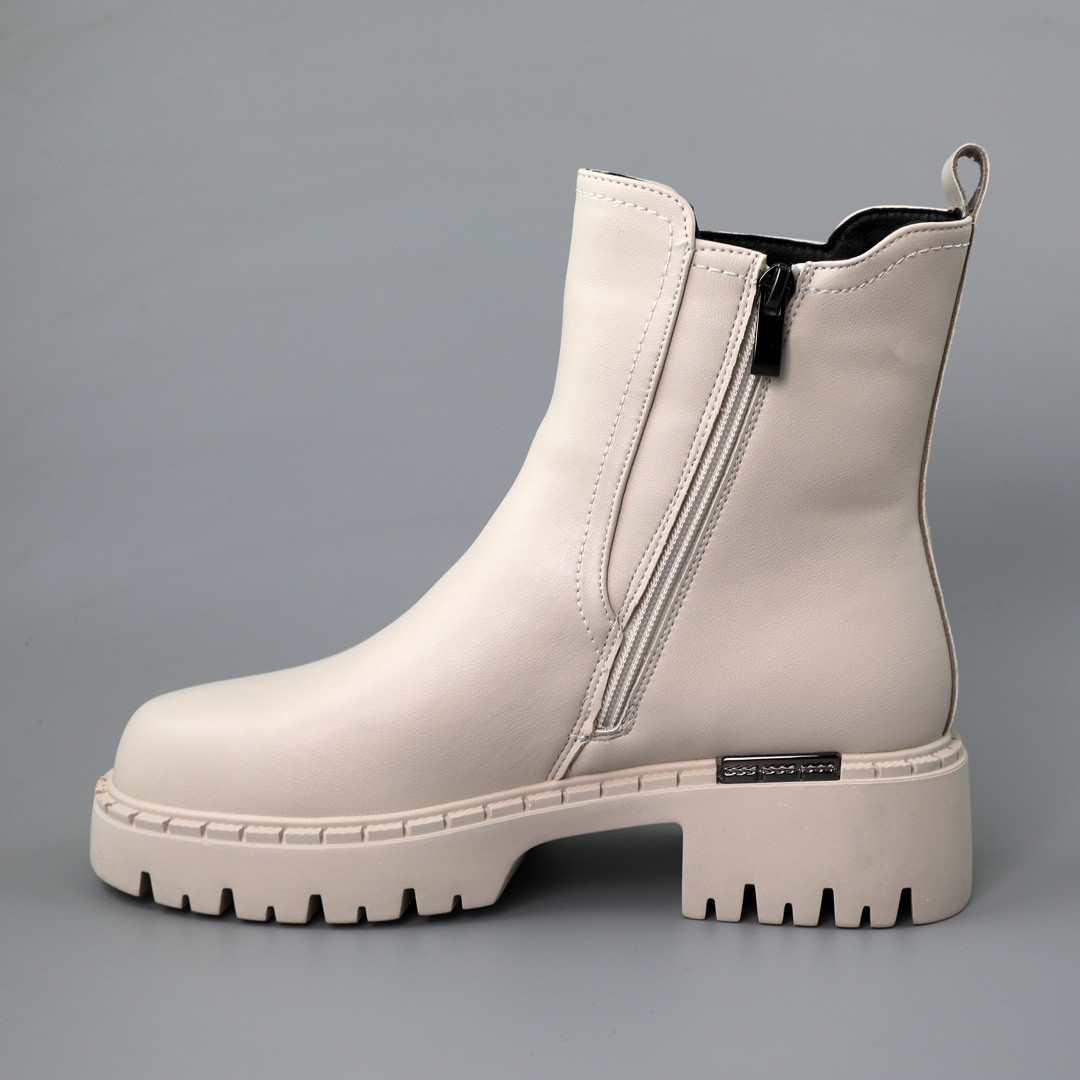 Зимові бежеві жіночі черевики челсі з натуральної шкіри з бічною блискавкою