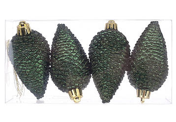Набір ялинкових прикрас Шишки 8 см, колір — зеленої хвої, 4 шт. — матовий із глітером