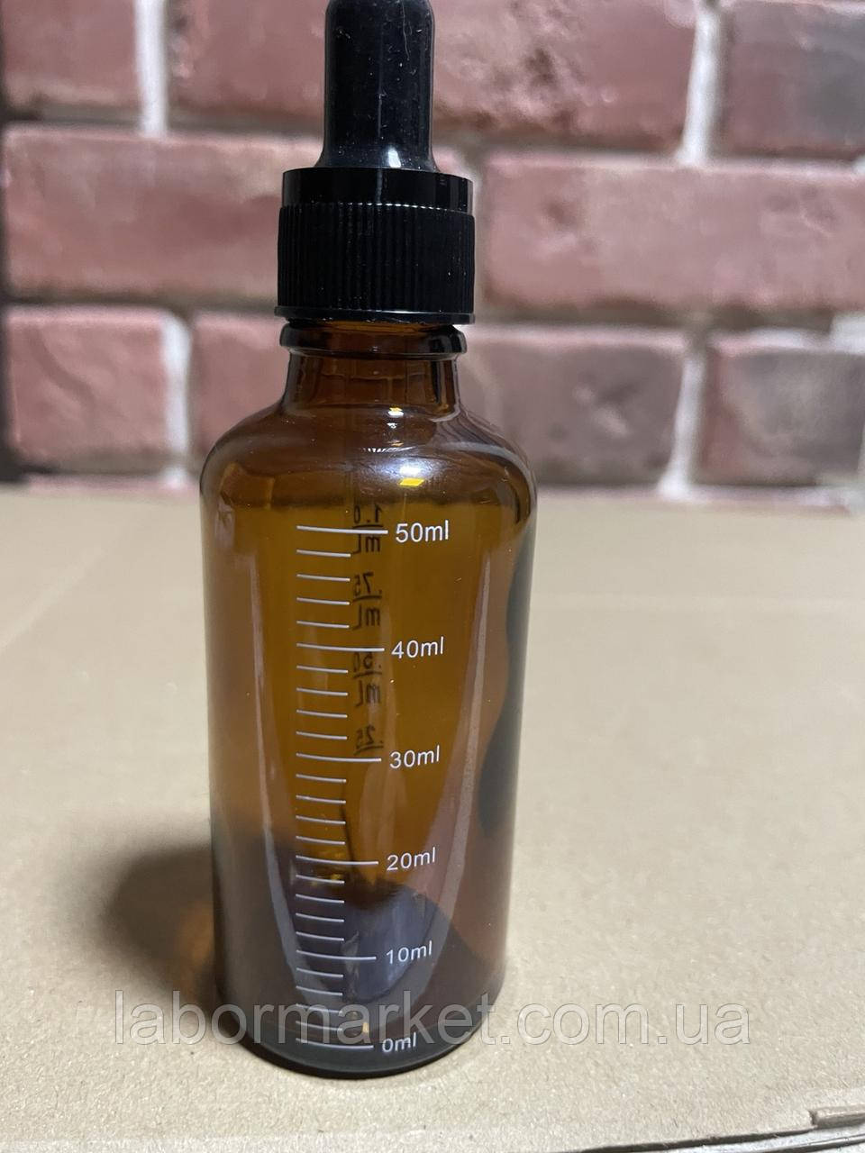 Флакон краплинний з піпеткою та градуюванням (50 мл, темне скло), фото 1