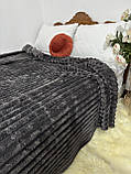 Велюровий плед шарпей "широка смужка" 220*200 графітовий, фото 2