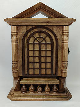 Дерев'яна настінна ключниця ручної роботи "Європейка" на шість гачків | Органайзер для ключів | Ключниця з дерева Дерево горіхів і фанера