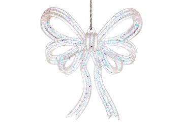 Акрилова прикраса (30 шт.) Бант 13 см, колір — прозорий із райдужними блискітками