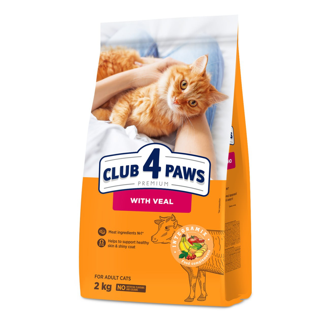 Повнораціонний сухий корм для дорослих кішок CLUB 4 PAWS (Клуб 4 Лапи) Преміум з телятиною, 2 кг