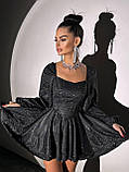 Жіноча вечірня блискуча корсетна сукня міні з пишною спідницею та об'ємними рукавами, фото 3