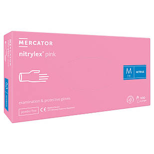 Рукавички нітрилові Нітрилекс РОЖЕВІ, nitrylex 50пар/100шт, М