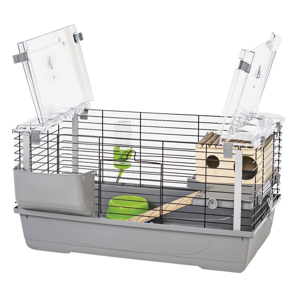 Клітка для кролів EVA VIP GREY/BLACK з дерев'яним будиночком 79x45x52