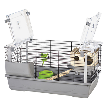 Клітка для кролів EVA VIP GREY/BLACK з дерев'яним будиночком 79x45x52