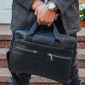 Портфель для чоловіка 39x29x7, офісна сумка на плече для ноутбука та документів, ділова сумочка для роботи, чорна