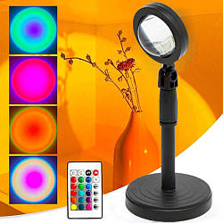Лампа проекційна RGB з пультом та USB, Sunset Lamp A8 / Світильник світлодіодний різнокольоровий / Нічник Захід