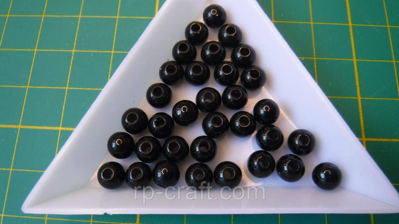 Намисто пластикова, куля чорна, 6 мм, фото 1