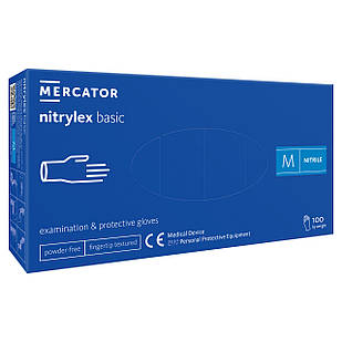 Рукавички нітрилові Nitrylex Basic "M" Сині - 100 шт/уп  Mercator Medical