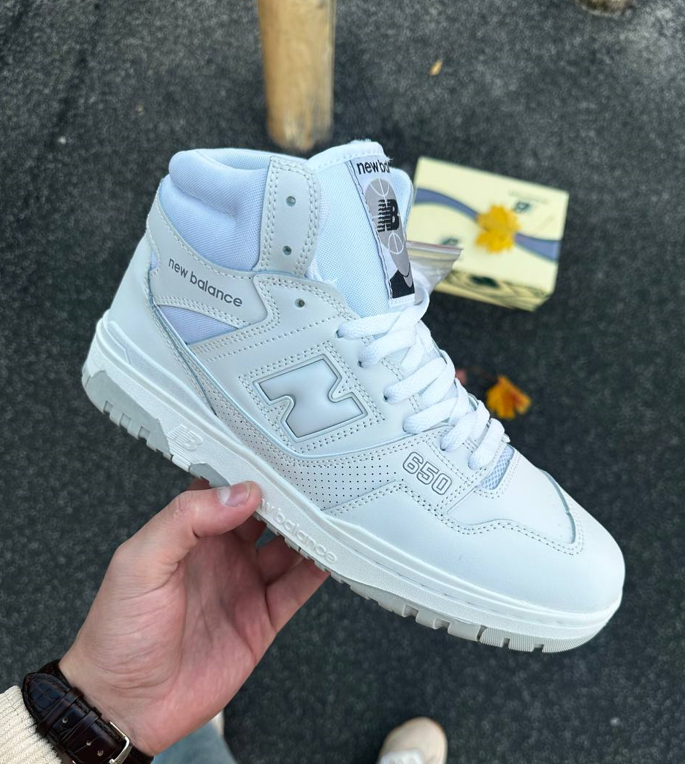 Високі зимові чоловічі кросівки New Balance 650 White High Нью Баланс з хутром білі шкіряні