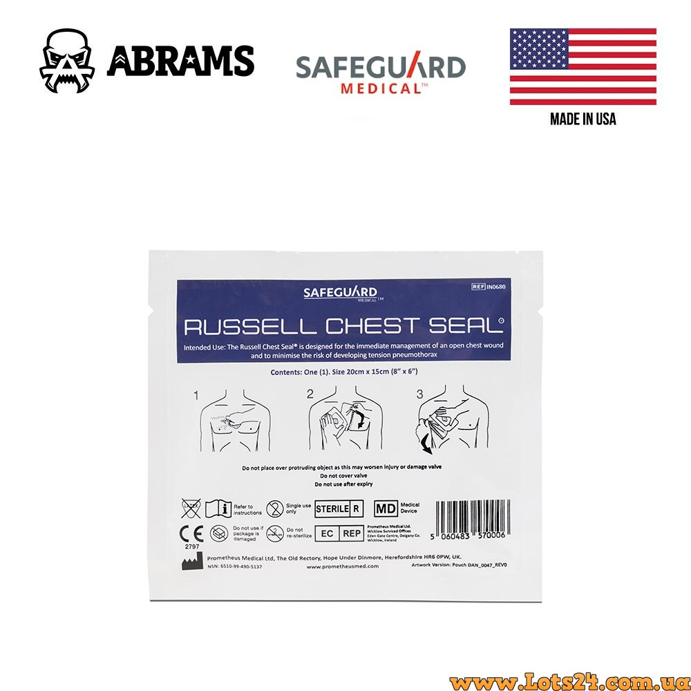 Оклюзійна пов'язка з клапаном IFAK Russell Chest Seal вентильована торакальная оклюзивна наклейка наліпка