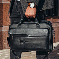 Чоловіча офісна шкіряна сумка 39x29x7 на плечі, портфель для ноутбука та документів, чорний, фото 4