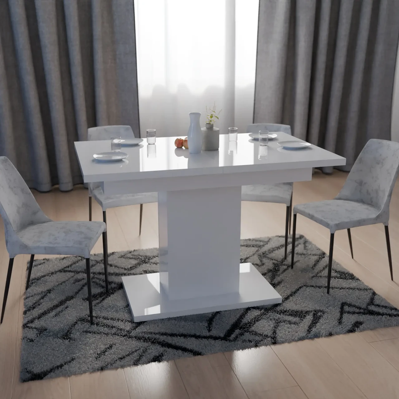 Обідній розсувний стіл ТВІСТ МДФ Neman, колір білий глянець