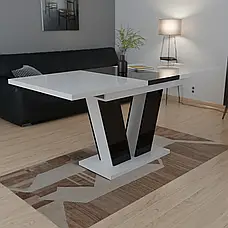 Обідній розсувний стіл РОЙ МДФ Neman, колір   білий  глянець + чорний, фото 4