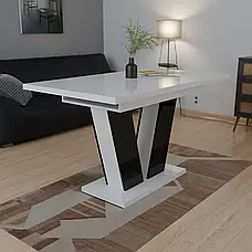 Обідній розсувний стіл РОЙ МДФ Neman, колір   білий  глянець + чорний, фото 2