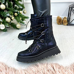 Уги жіночі з натуральної замші з лазерним напиленням. Колір синій