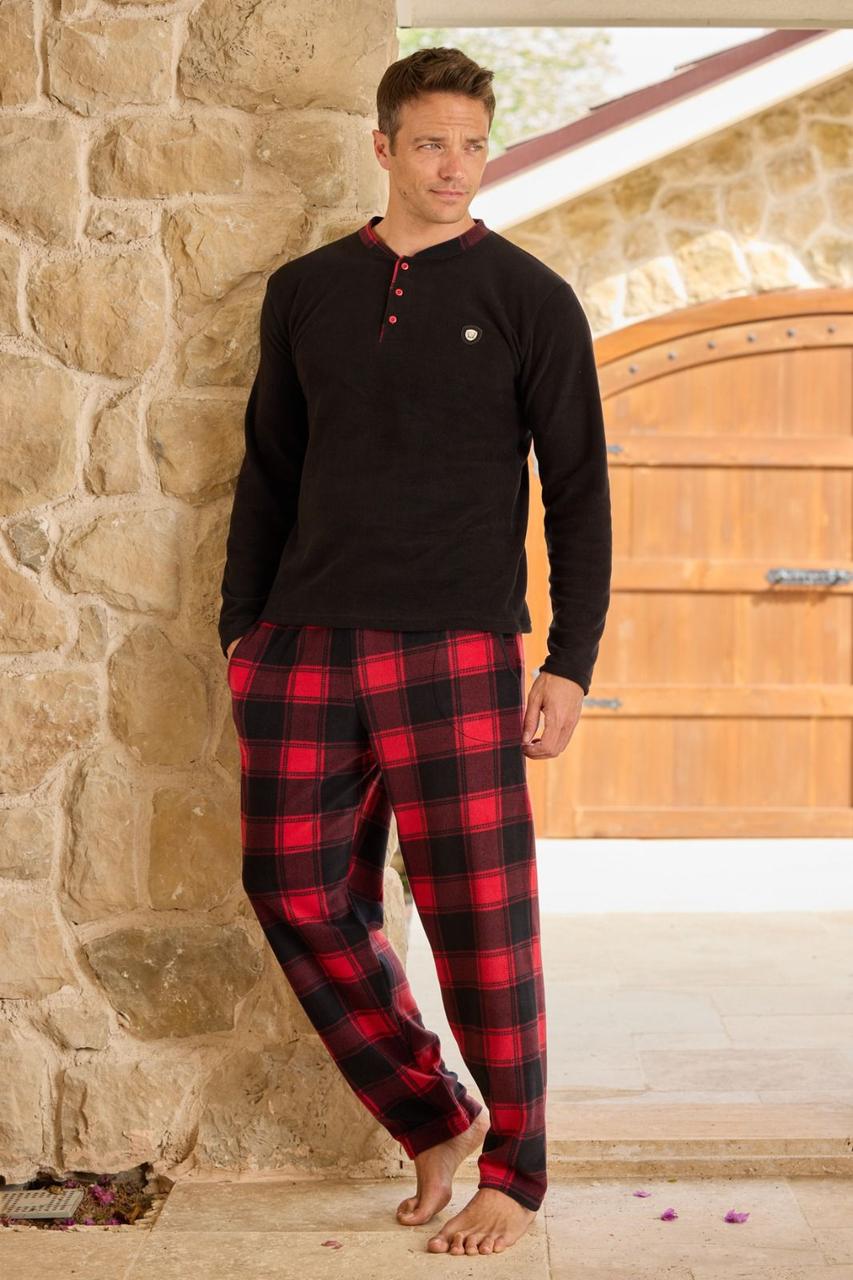 Чоловіча флісова піжама домашній костюм штани+кофта ТУРЦІЯ ЧЕРВОНО-ЧОРНИЙ, фото 1