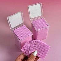 Безворсові серветки для манікюру з перворацією  рожеві  квадратні в коробці (200 шт.)
