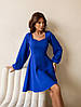 Стильне молодіжне коктейльне плаття з довгим рукавом, синє, електрик, фото 4
