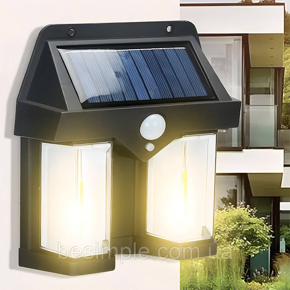 Ліхтар на сонячній батареї із датчиком руху Solar Wall Lamp CB-228 / Садовий світильник з датчиком руху / Вольфрамова лампа, фото 1