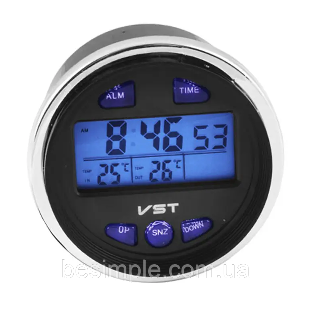 Автомобільний годинник VST-7042V, вольметр + 2 термометри / Автогодинник вольтметр / Авто годинник з термометром