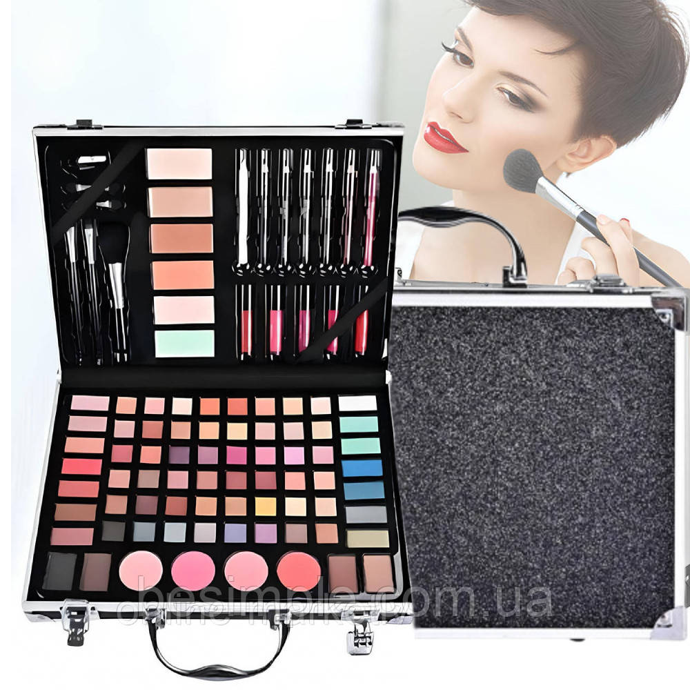Набір косметики в кейсі, 86 предметів, 30х21х6,5см / Бьюті кейс з косметикою / Косметичний набір для макіяжу, фото 1