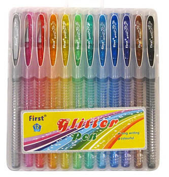 Гелеві ручки First набір 12шт з блискітками F919-12/205-12