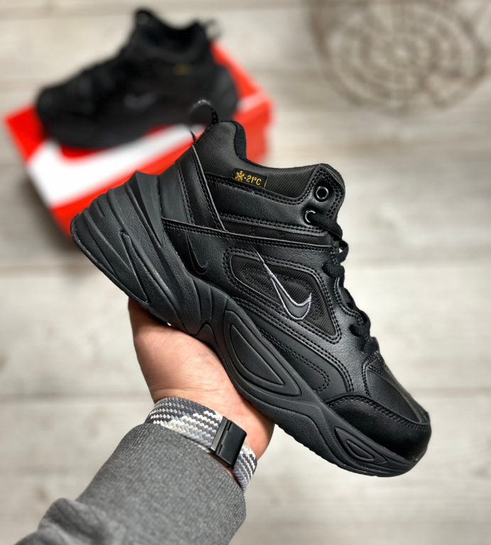 Чоловічі зимові кросівки Nike M2K Tekno mid Black Winter Найк М2К Текно хутро чорні шкіряні теплі високі
