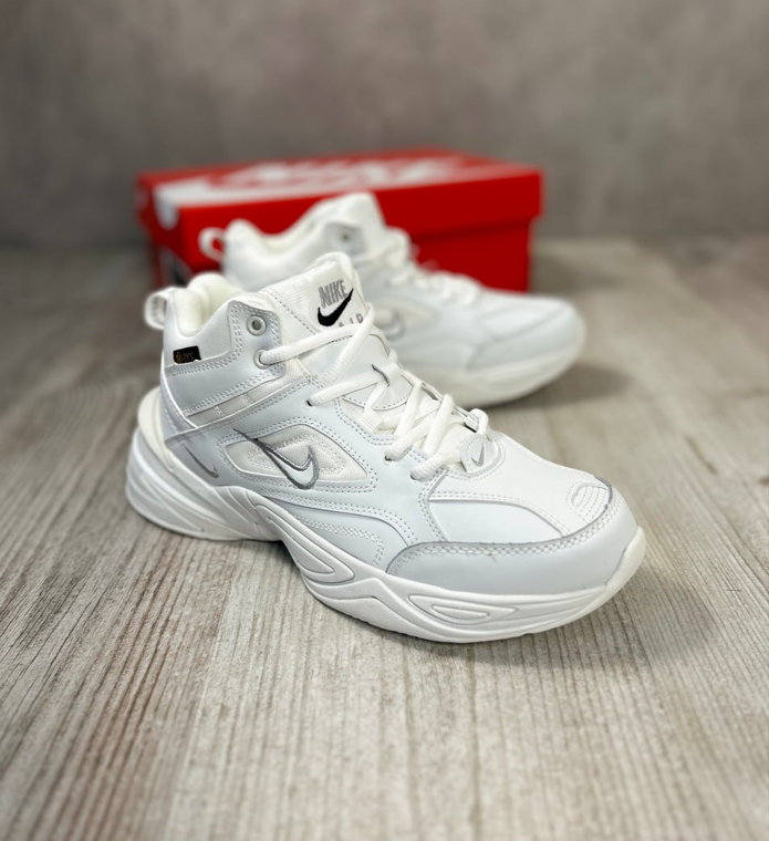 Зимові чоловічі Nike M2K Tekno mid Winter White білі високі чоловічі кросівки Найк М2К Текно з хутром шкіряні теплі